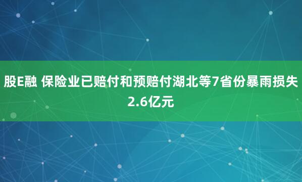 股E融 保险业已赔付和预赔付湖北等7省份暴雨损失2.6亿元